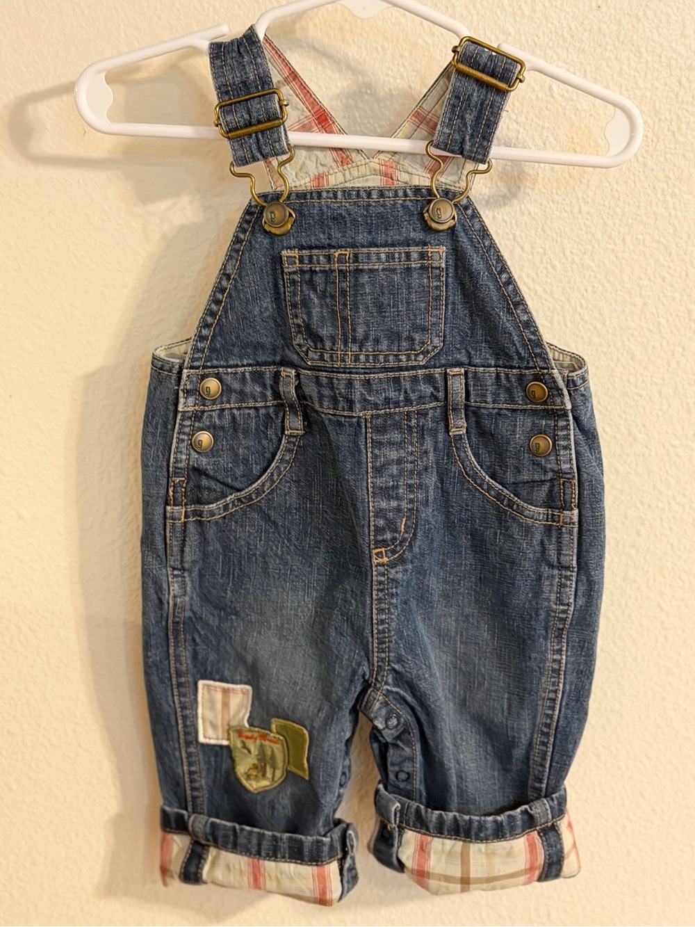 Gymboree Denim Patch Cuffed Overalls in Blue